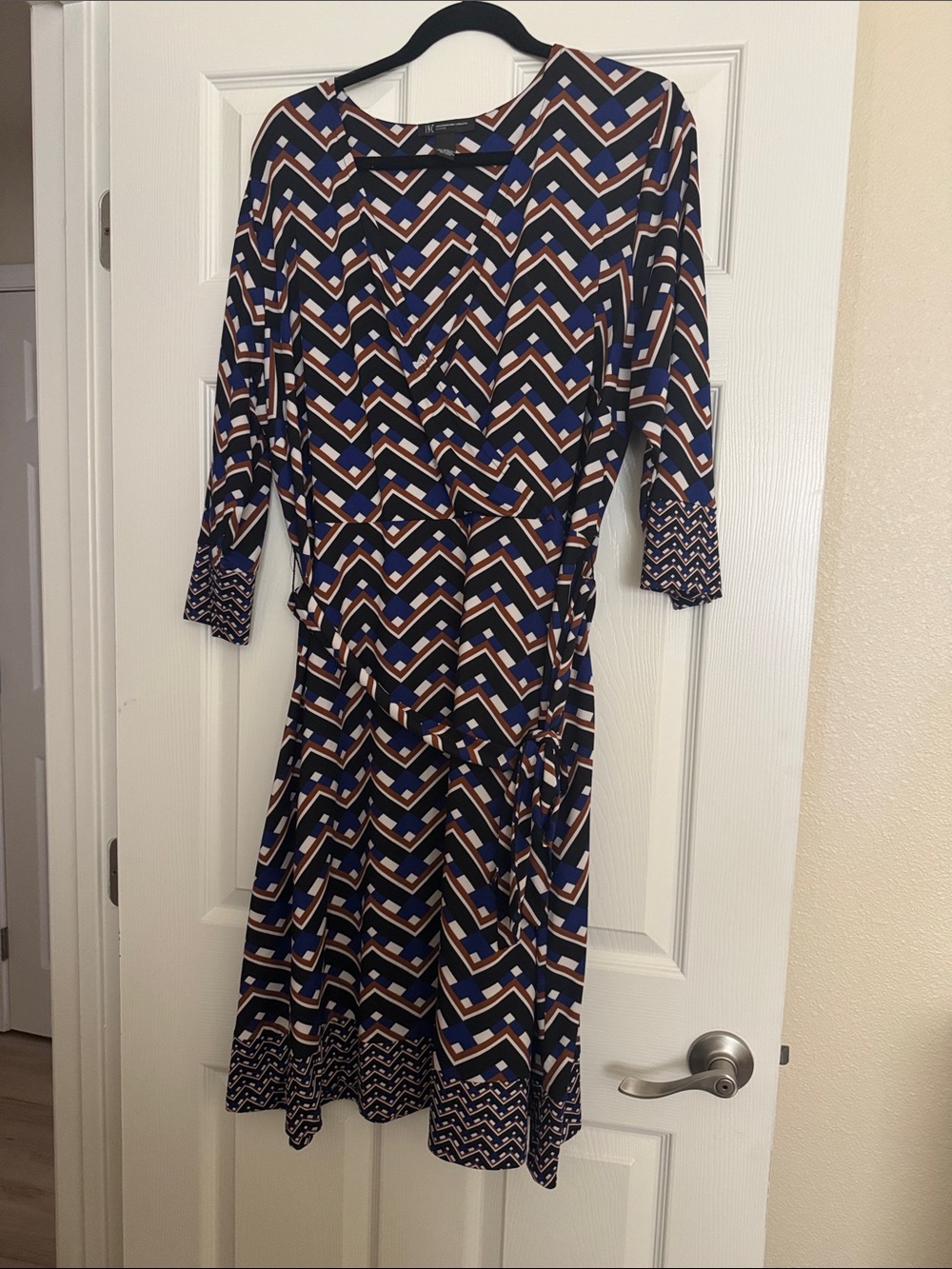 INC International Concepts Navy and Brown Chevron Midi Dress
